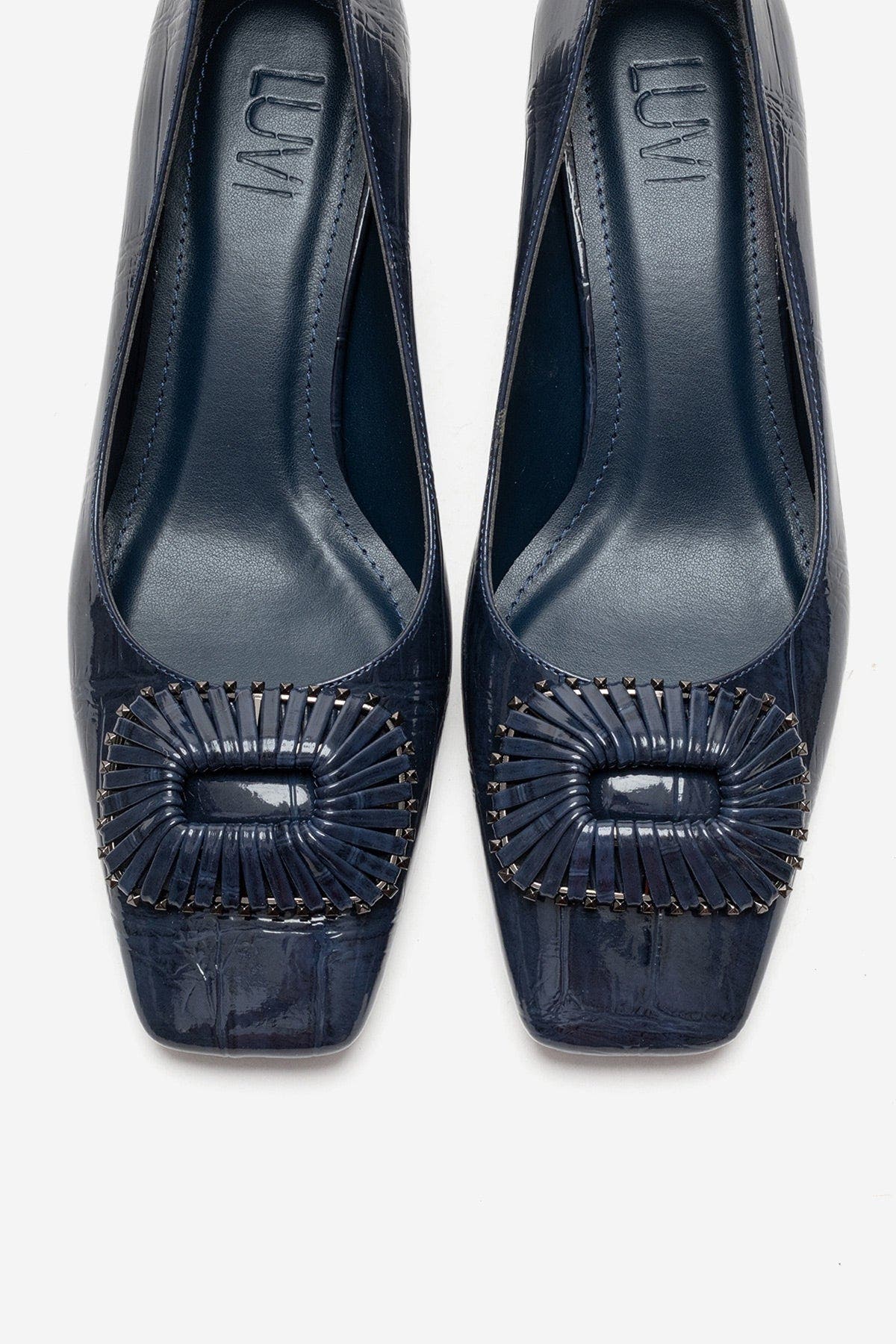 Velora Buckle Square Toe Block Heel Pump, Alternate, color, Navy Print