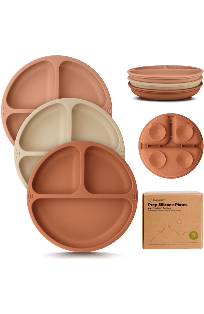 KeaBabies 3-Pack Prep Silicone Suction Plates, Main, color, Terracotta
