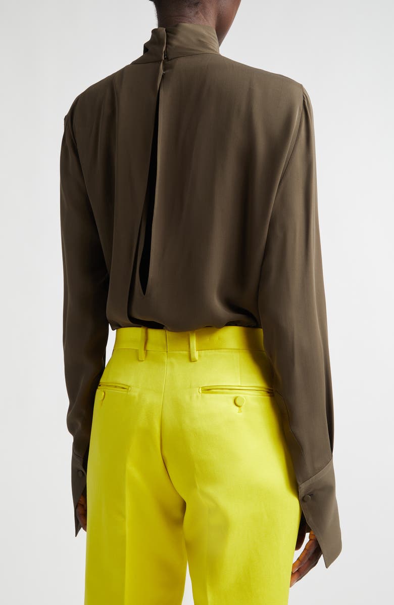 TOM FORD Keyhole Cutout Washed Silk Georgette Top, Alternate, color, Kb349 Desert Palm