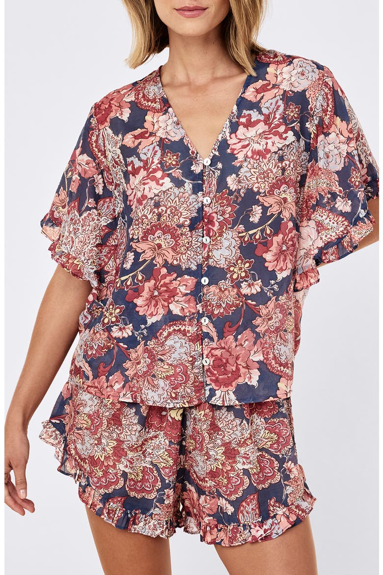 Ella Frill Cotton & Silk Short Pajamas, Alternate, color, BLUE INDIGO