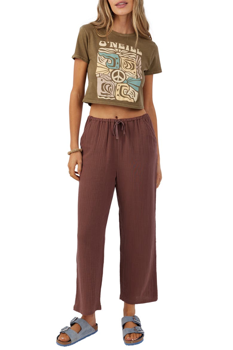 Brenda Cotton Gauze Wide Leg Pants, Alternate, color, MOCHA