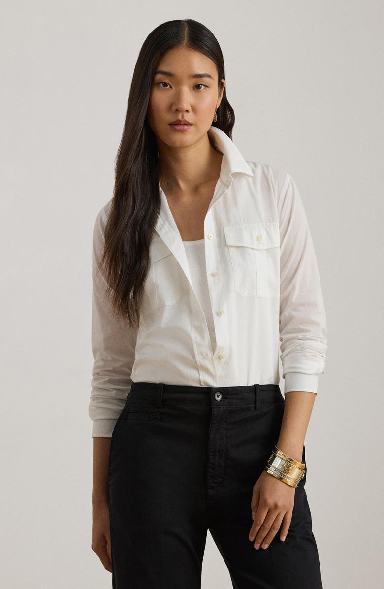 Lauren Ralph Lauren Courtenay Cotton Voile Button-Up Shirt, Alternate, color, White