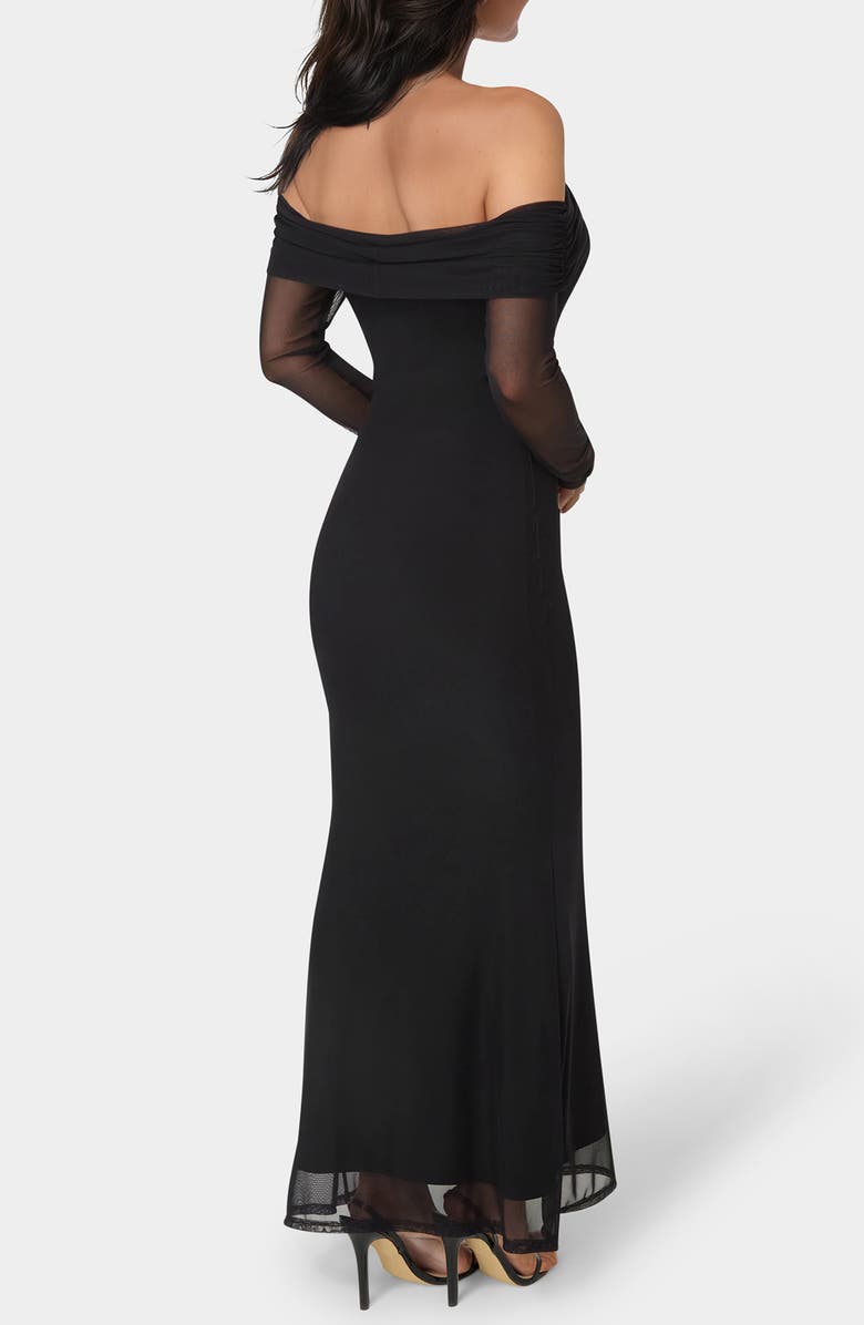 bebe Long Sleeve Off-the-Shoulder Maxi Dress, Alternate, color,
