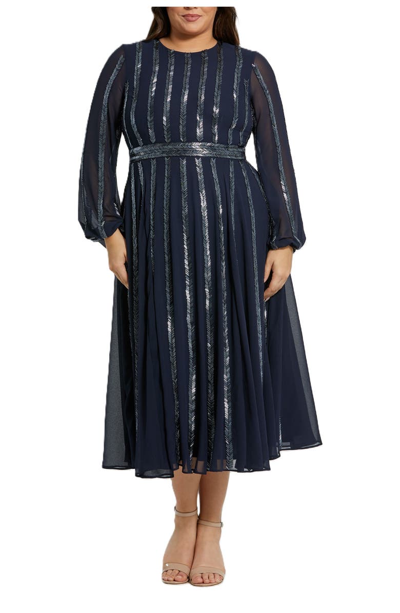 Mac Duggal Long Sheer Sleeve Beaded Dress, Main, color, 