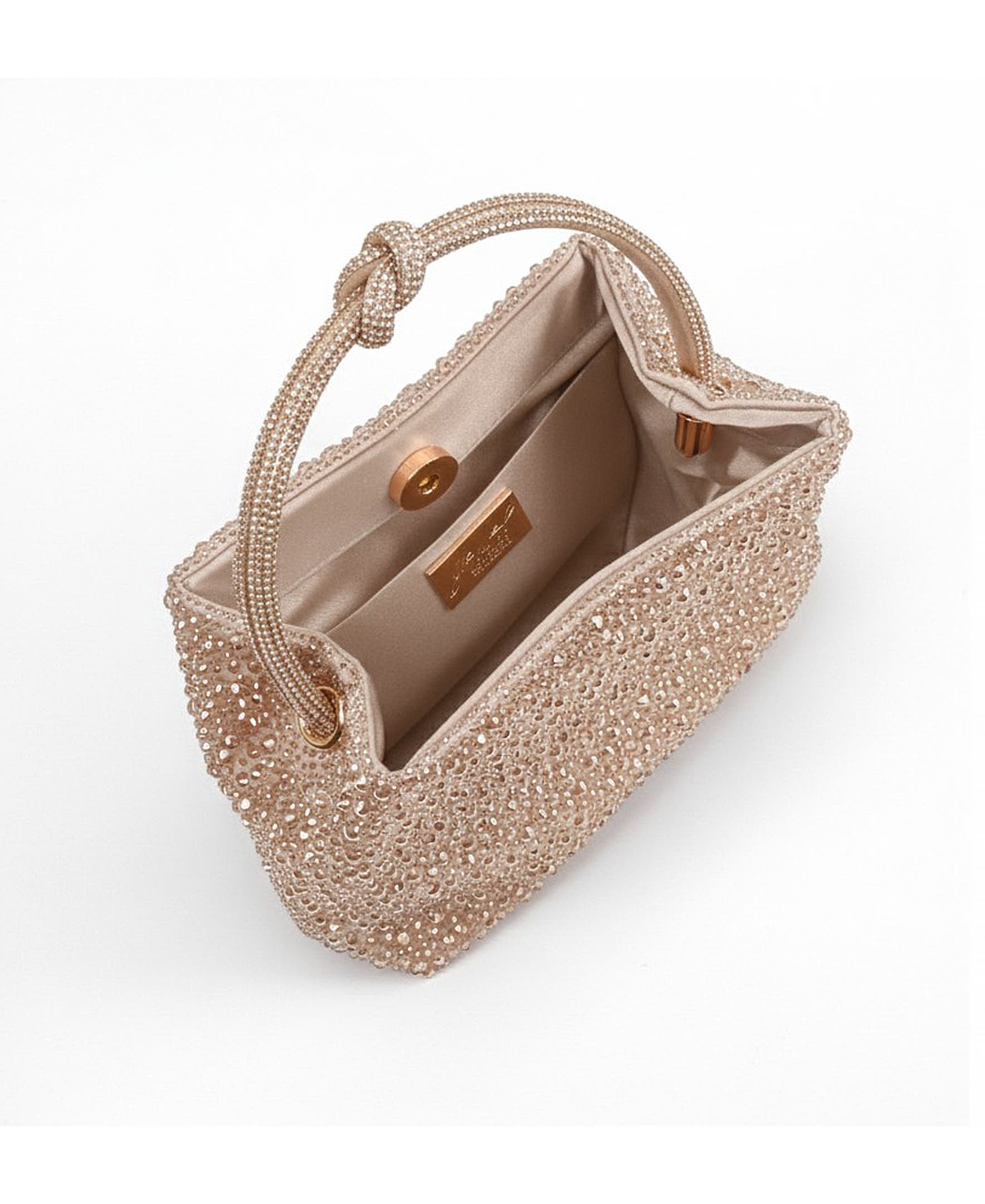 Joy Mix Crystal Mini Bucket Handbag, Alternate, color, Champagne