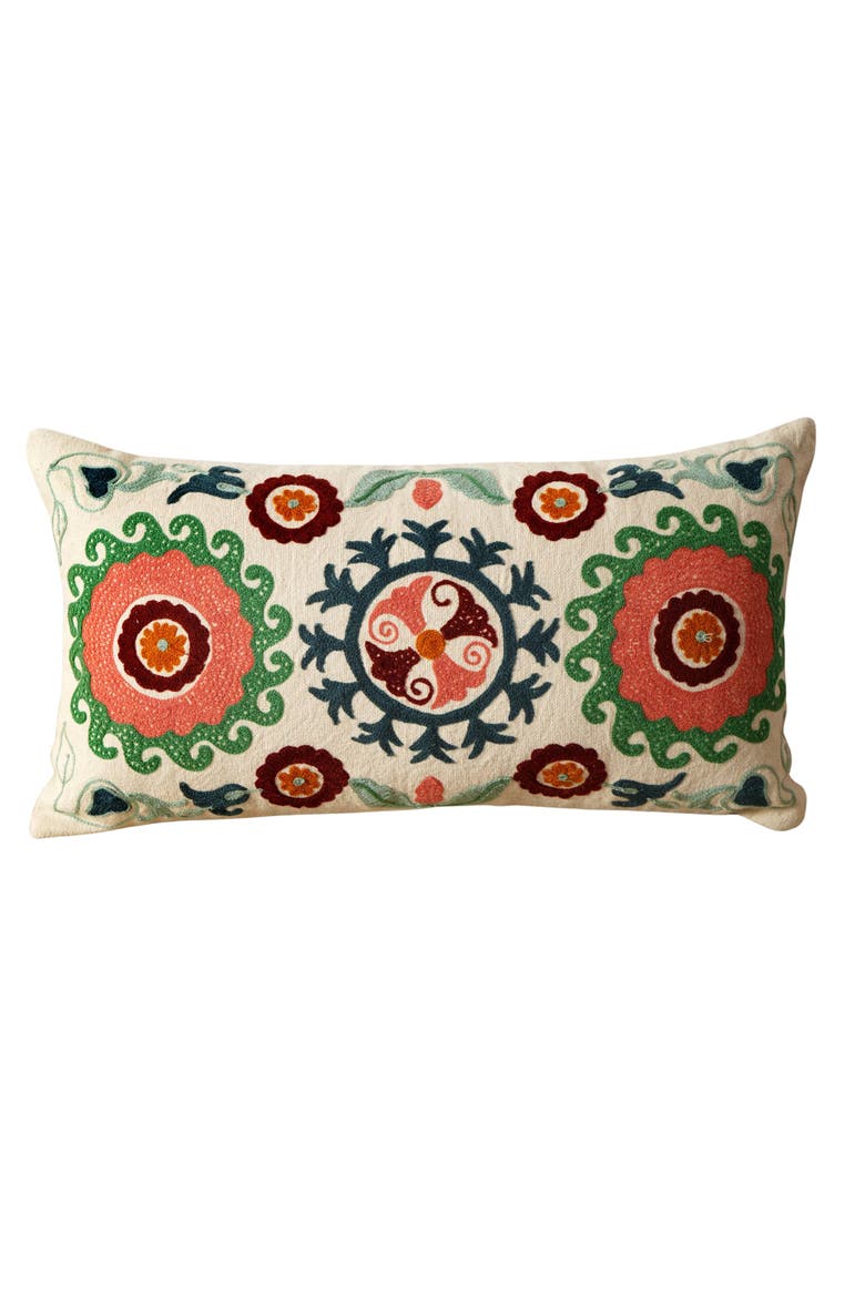 Suzani Embroidered Multicolor Lumbar Throw Pillow, Main, color, Multi