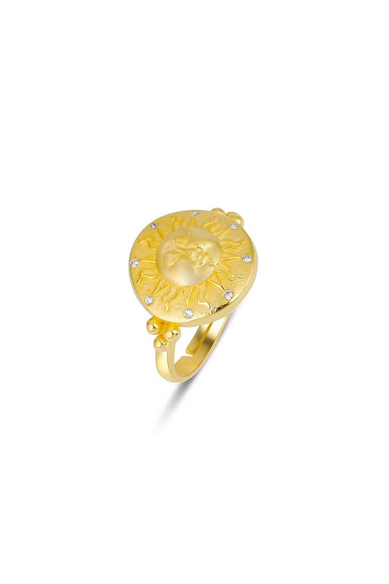 Sun Face Embossed Sterling Silver Medal Ring, Main, color, Gold