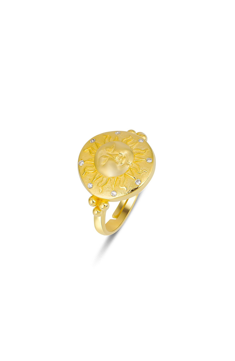 Spero London Sun Face Embossed Sterling Silver Medal Ring, Main, color, Gold