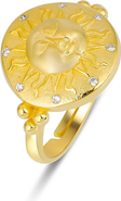 Spero London Sun Face Embossed Sterling Silver Medal Ring