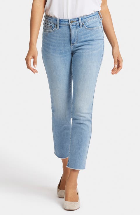 Sheri Fray Hem Ankle Slim Jeans (Blue Valley)