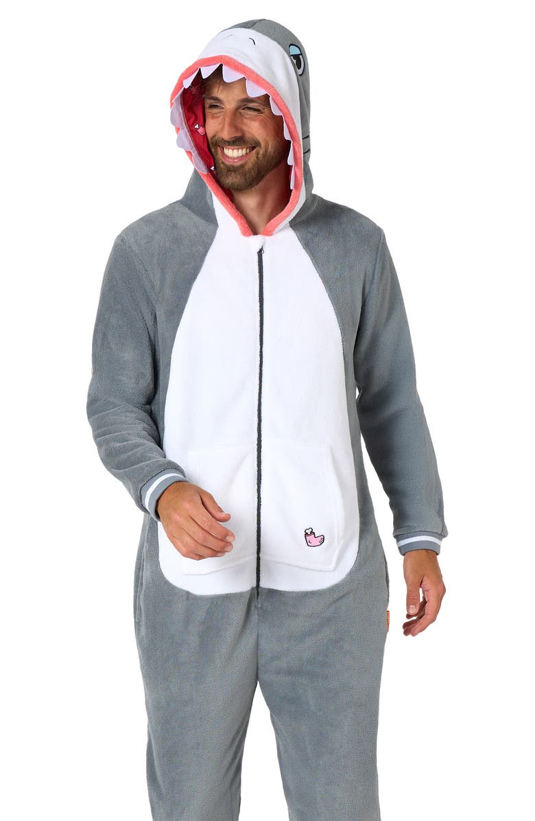 OppoSuits Shark Hooded Fleece Costume Jumpsuit, Alternate, color, Grey
