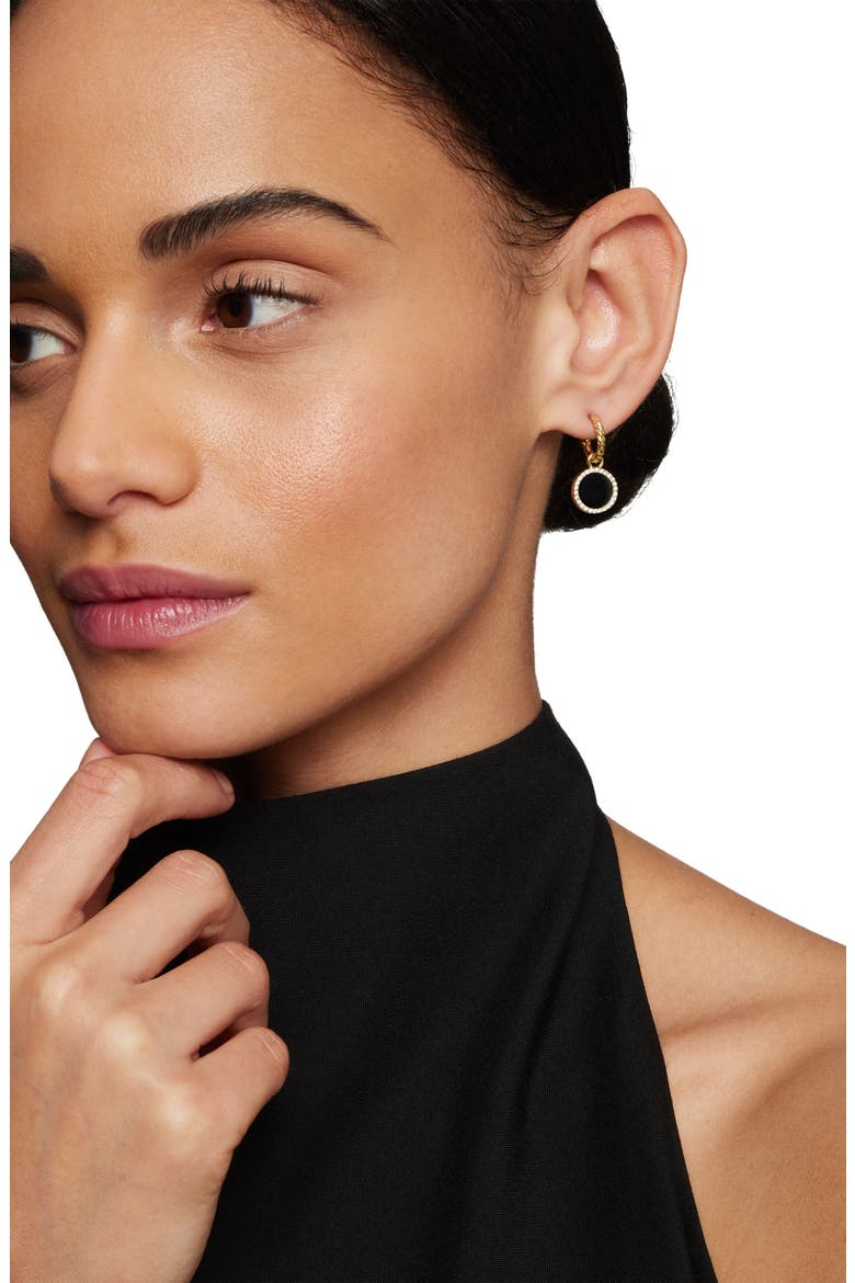 Petite DY Elements® Drop Earrings in 18K Yellow Gold with Black Onyx and Pavé Diamonds, Alternate, color, 18K YELLOW GOLD