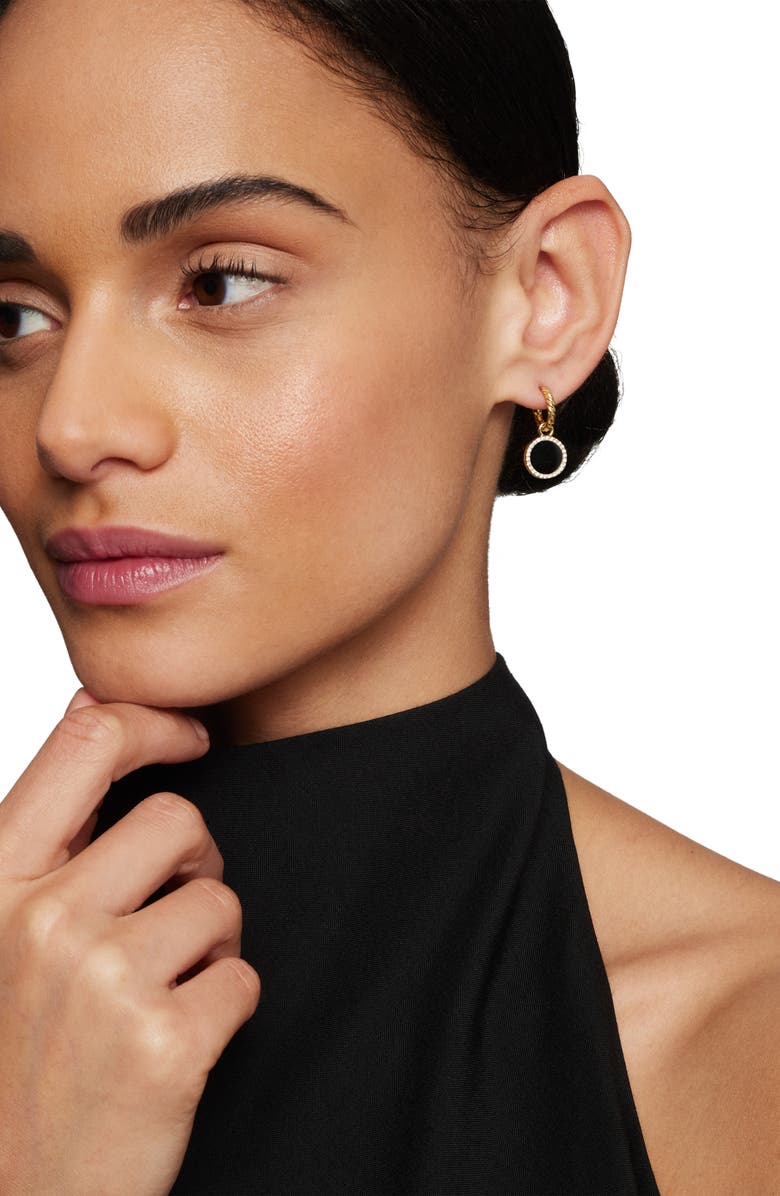 David Yurman Petite DY Elements<sup>®</sup> Drop Earrings in 18K Yellow Gold with Black Onyx and Pavé Diamonds, Alternate, color, 