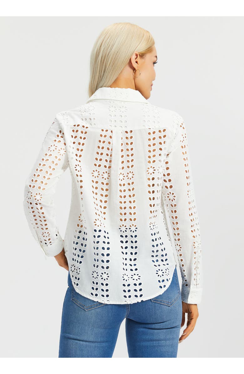 Betabrand Eyelet Shirt Long Sleeve Cotton, Alternate, color, Star White