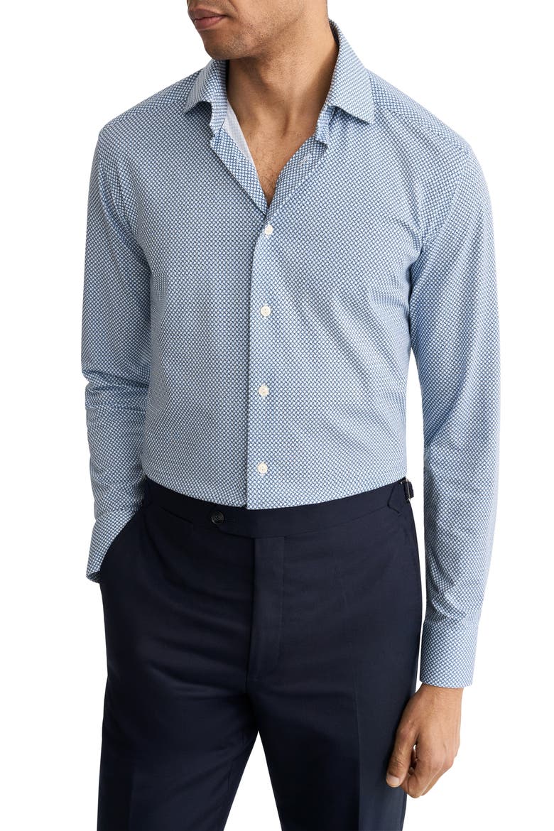 Slim Fit Geo Stretch Jersey Dress Shirt, Main, color, MEDIUM BLUE