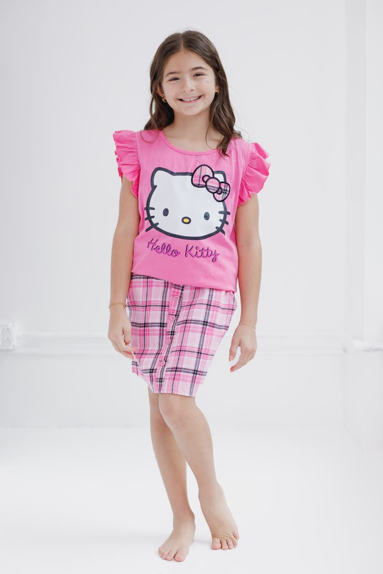 2-Piece Tee and Plaid Skirt Set, Alternate, color, Pink Plaid Hello Kitty