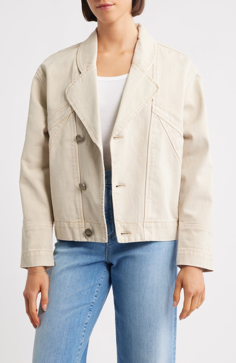 CITY BLUES Spliced Denim Moto Jacket, Main, color, Bone White