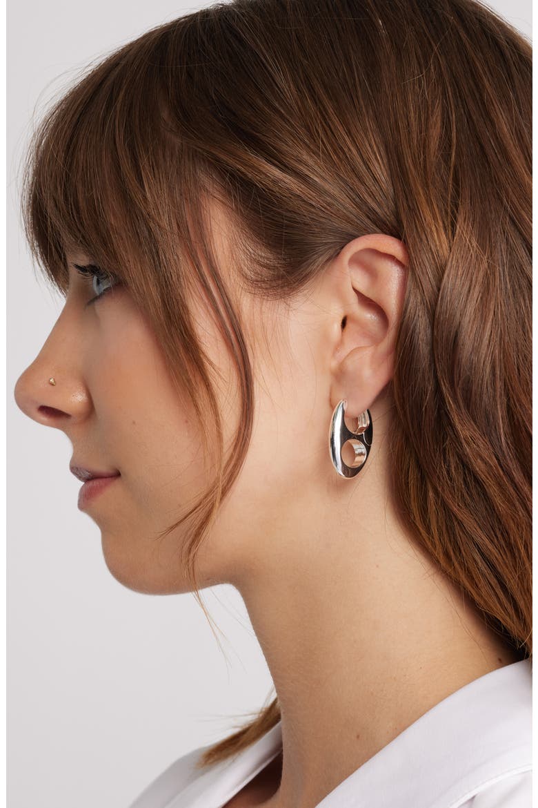 Pop Top Huggie Earrings, Alternate, color, SILVER