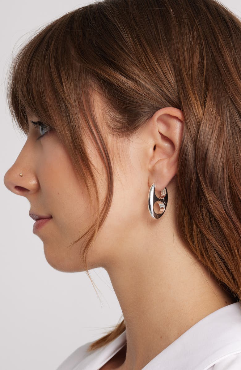 Open Edit Pop Top Huggie Earrings, Alternate, color, Silver