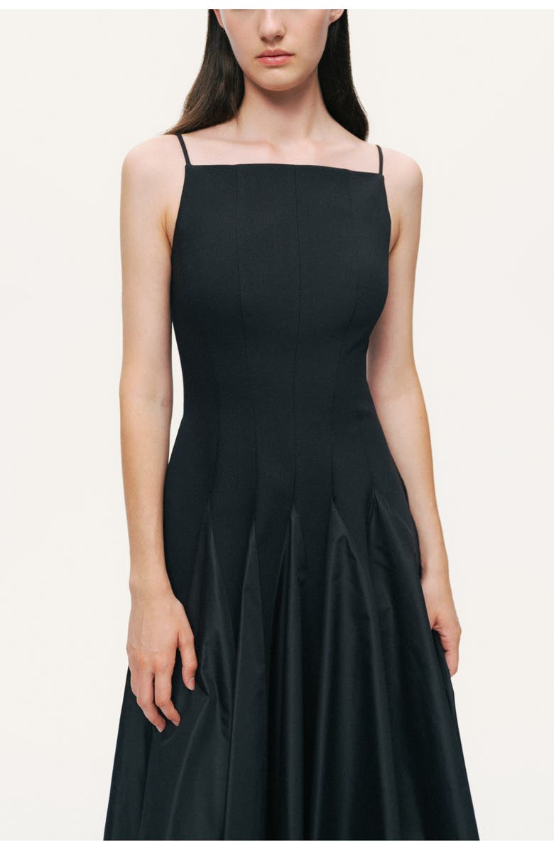 Nocturne Square-Neck Pleated Midi Dress, Alternate, color, Black