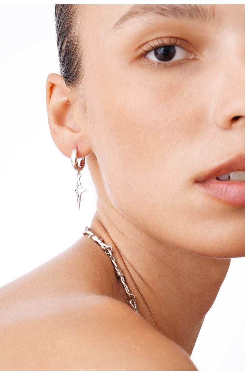 Velvet Luna Sparkle Charm Huggie Earrings, Alternate, color, Silver