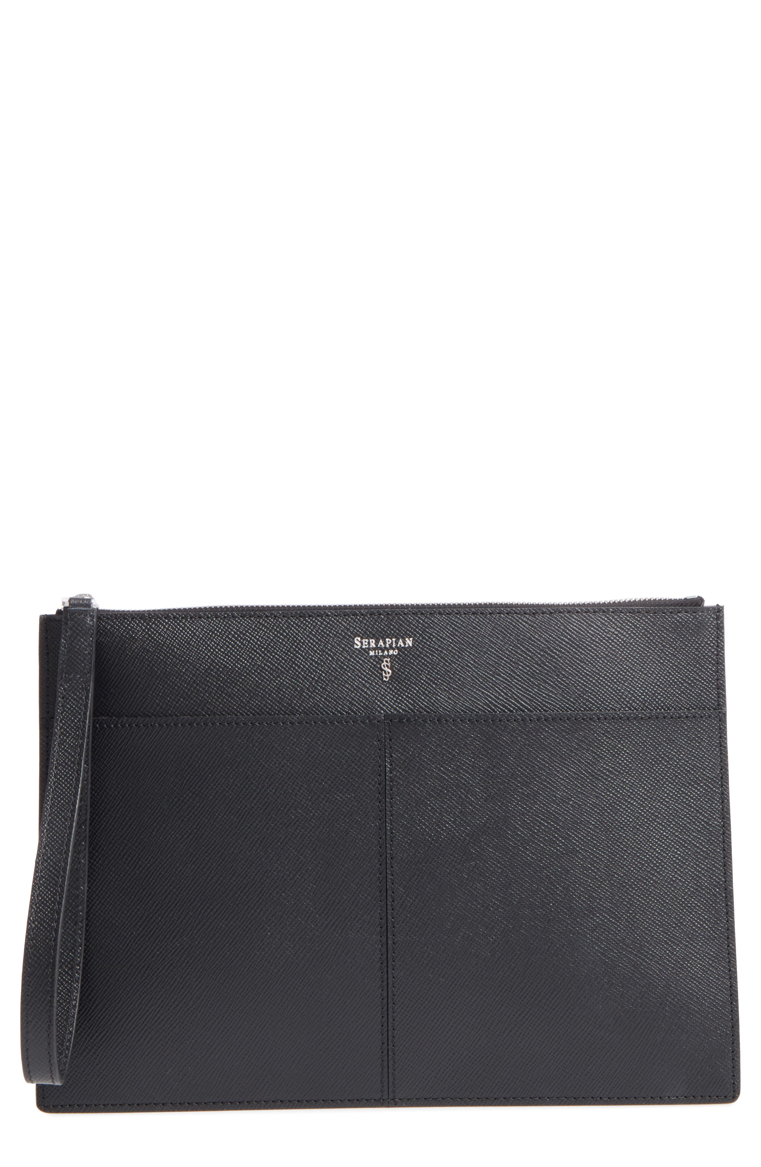 Evolution Leather Clutch, Main, color, BLACK