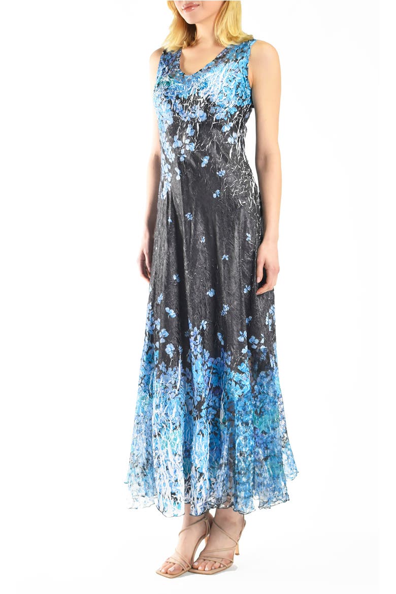 Blue Floral Border Print Maxi Dress, Alternate, color, Blue Hydrangea