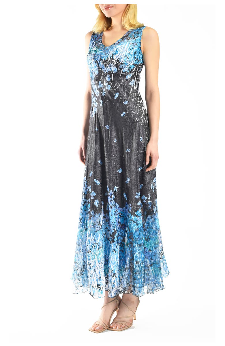 Komarov Blue Floral Border Print Maxi Dress, Alternate, color, Blue Hydrangea