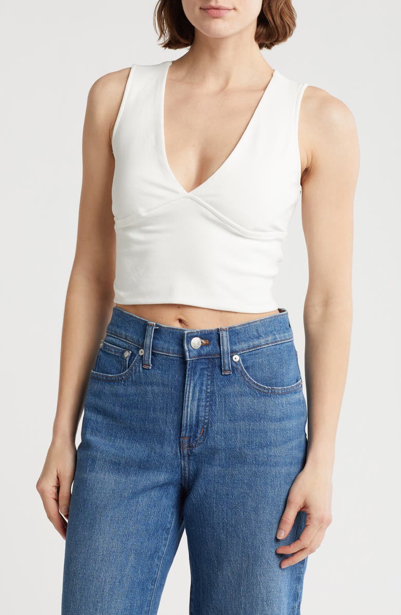 Love By Design Jade Deep V-Neck Crop Top, Main, color, White Sand