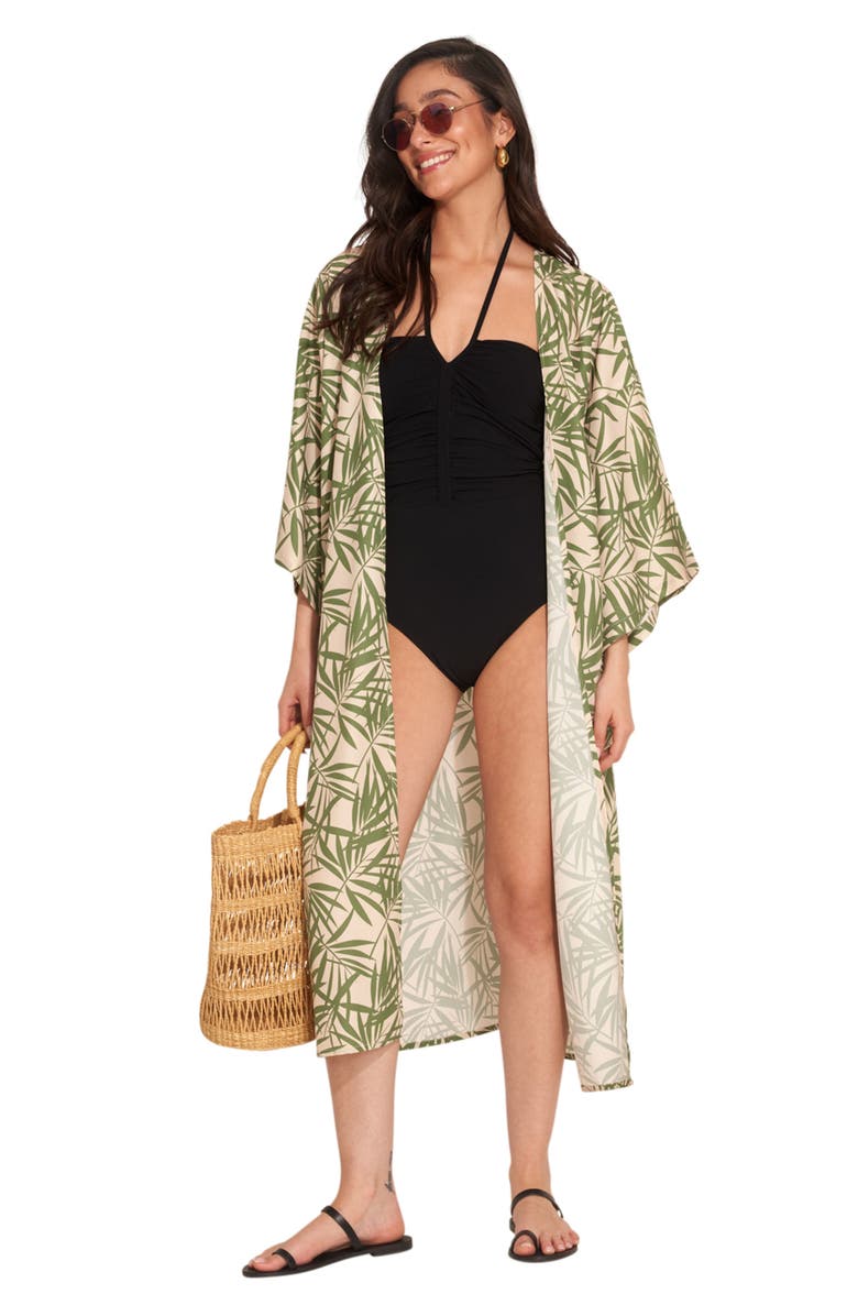 Gottex Beach Life Noam Short Sleeves Swim Cover Up Robe, Main, color, Multi/Green