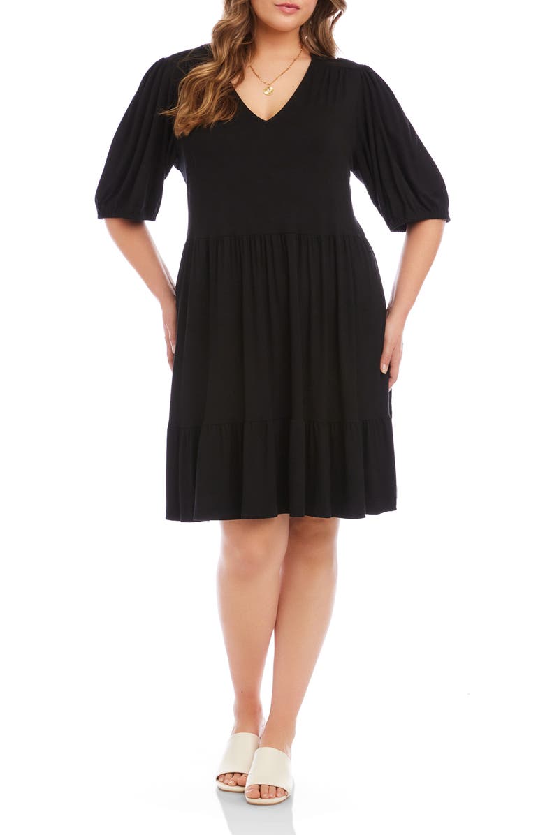 Karen Kane Puff Sleeve TIered Dress, Main, color, Black