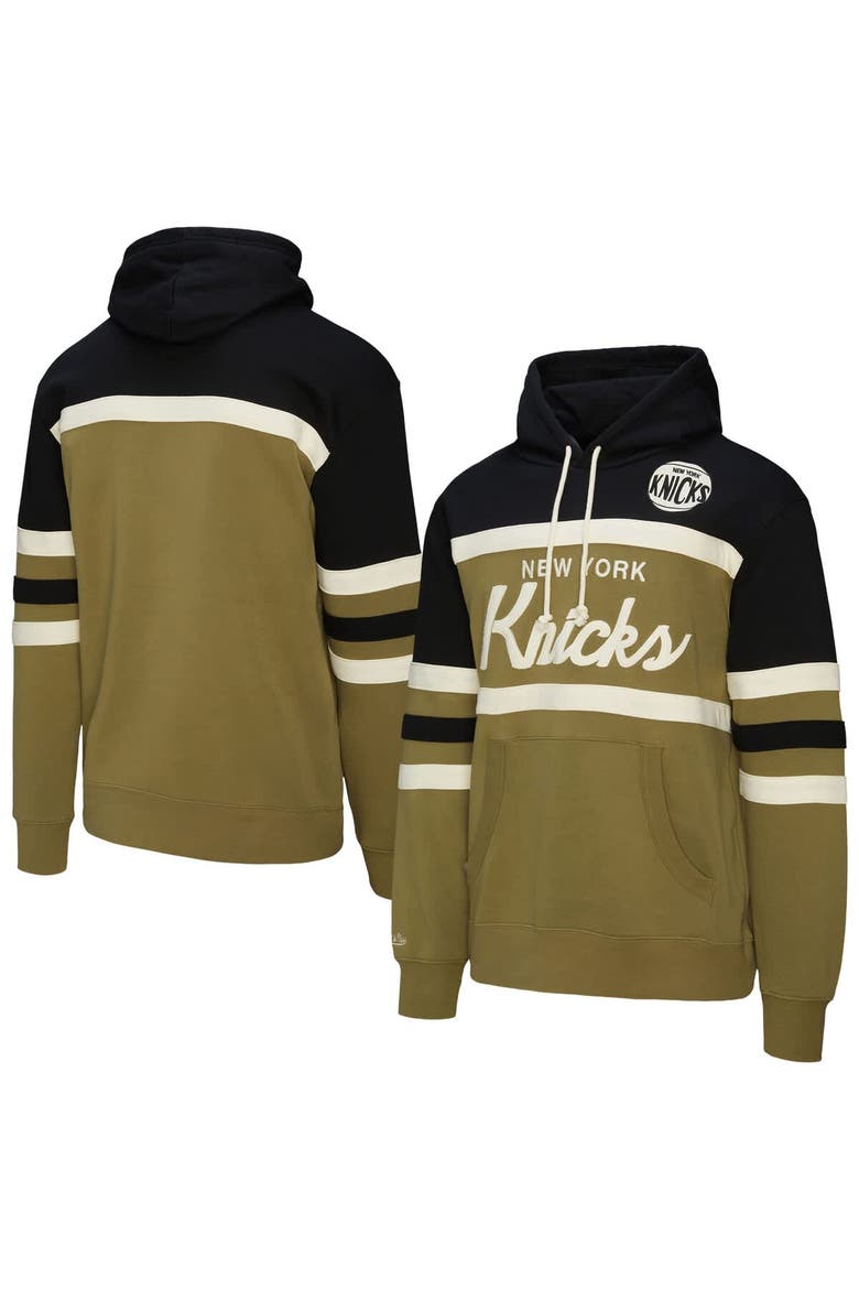 Men's Mitchell & Ness Olive/Black New York Knicks Double Clutch Head Coach Hoodie, Main, color, Olive