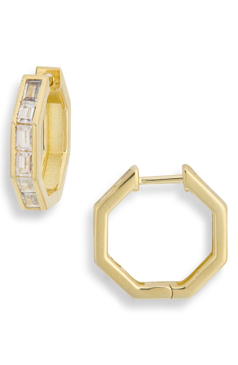 NORDSTROM RACK Channel Set Cubic Zirconia Octagon Huggie Hoop Earrings, Main, color, Clear- Gold