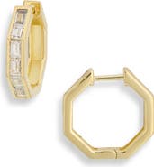 NORDSTROM RACK Channel Set Cubic Zirconia Octagon Huggie Hoop Earrings