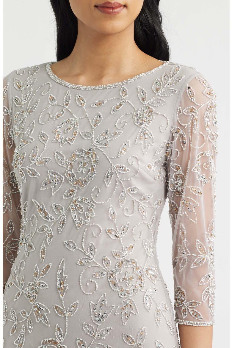 Beaded Tulle A-Line Gown, Alternate, color, SILVER