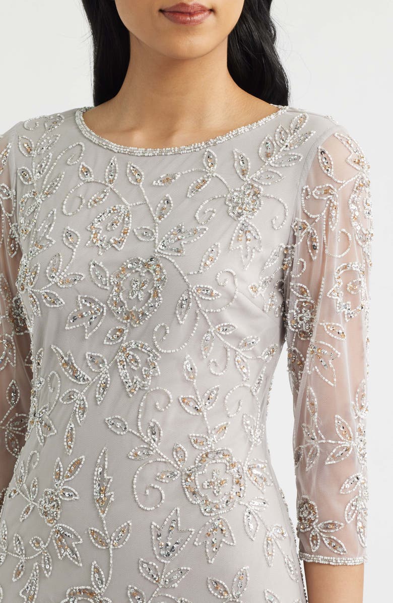 Pisarro Nights Beaded Tulle A-Line Gown, Alternate, color, Silver