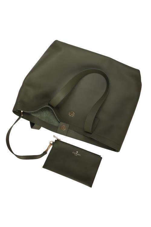 Gorski Leather Tote Bag With Removable Zipped Pouch In Green