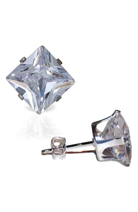 Square Cubic Zirconia Birthstone Stud Earrings