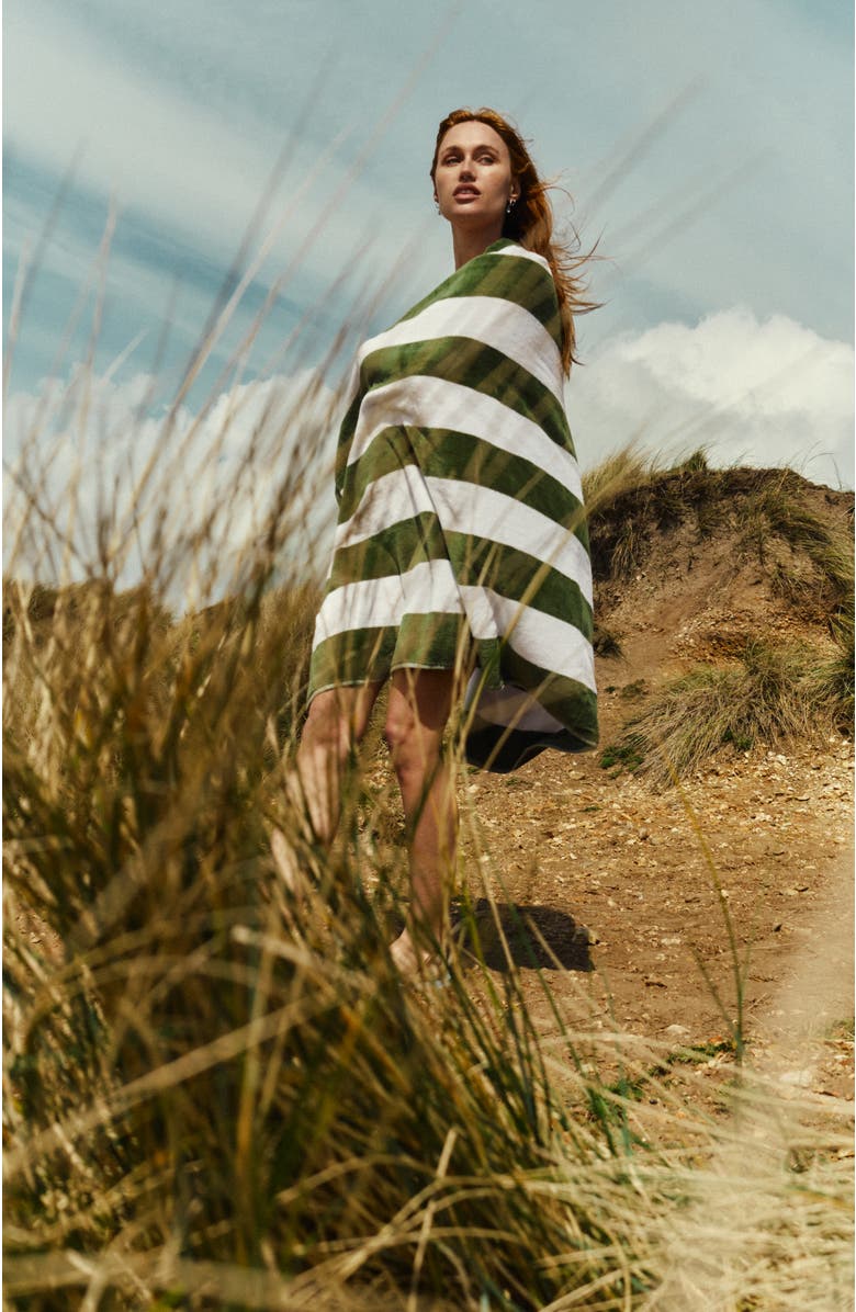 CHRISTY Cabana Stripe Vibrant Beach Towels, Main, color, Olive