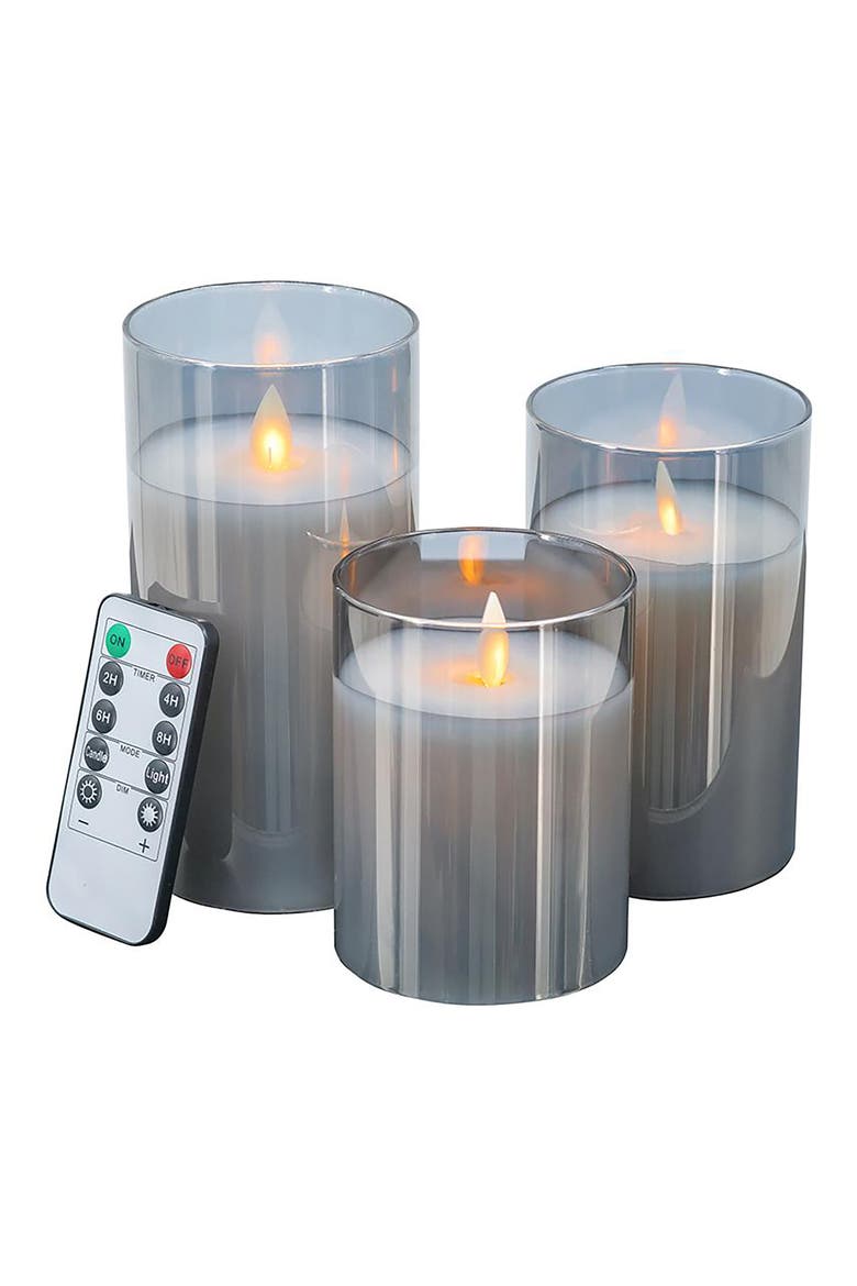 Set of 3 Flameless LED Candles, Main, color, GRAY