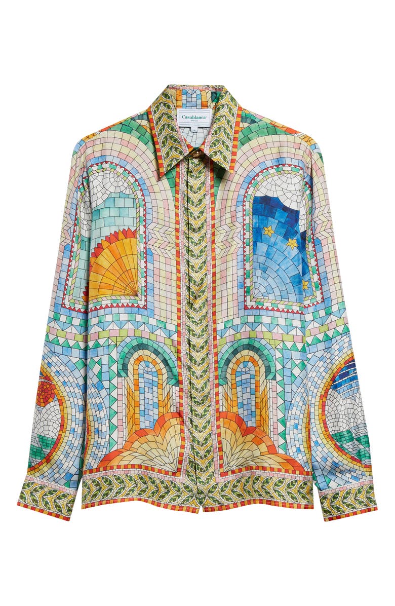 Casablanca Mosaic de Damas Print Silk Button-Up Shirt, Alternate, color,