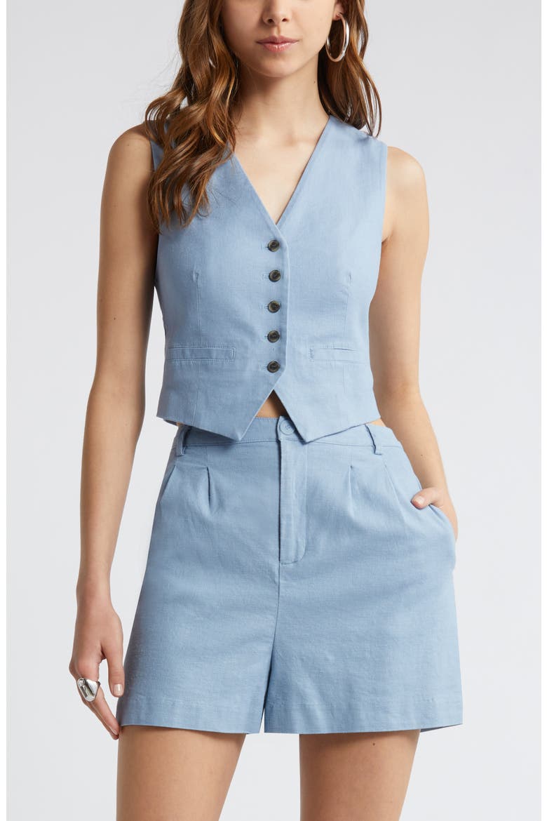 Linen Blend Vest, Main, color, BLUE CHAMBRAY