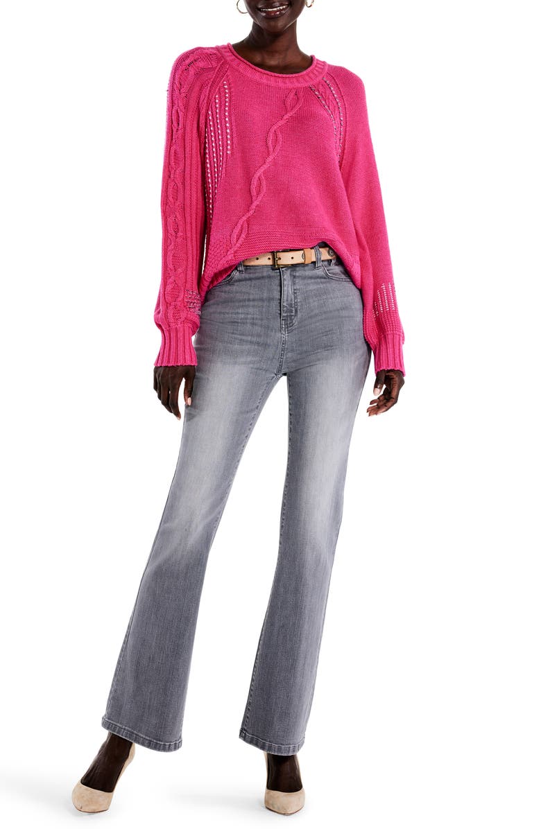 NIC+ZOE Crafted Cables Sweater, Alternate, color, Pink Multi