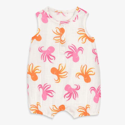 Baby Cotton Gauze Bubble Shortie In Seasonal Prints