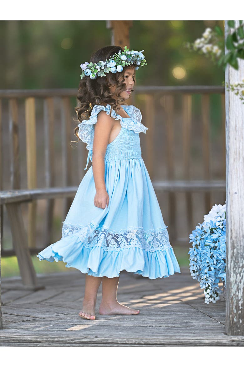 Girls Baby Blue Spring Chic Lace Maxi Dress, Alternate, color, Blue