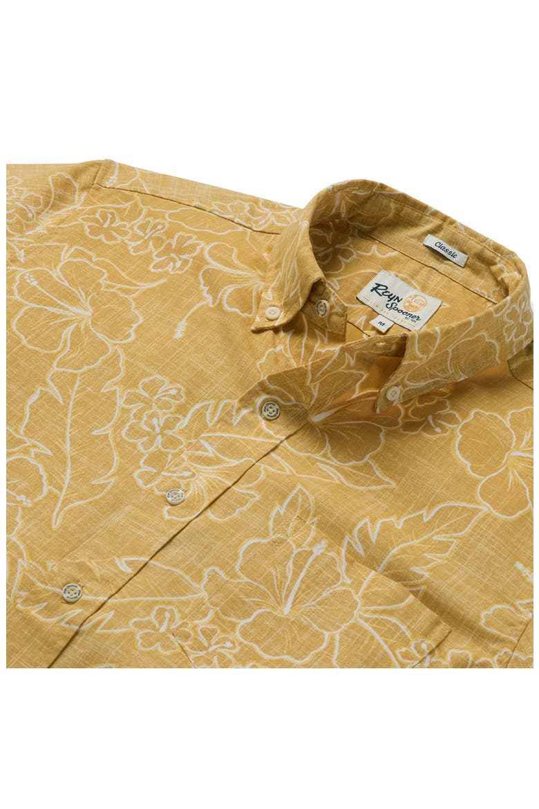 Lei Low Classic Fit Hibiscus Button-Down Shirt, Alternate, color, GOLD