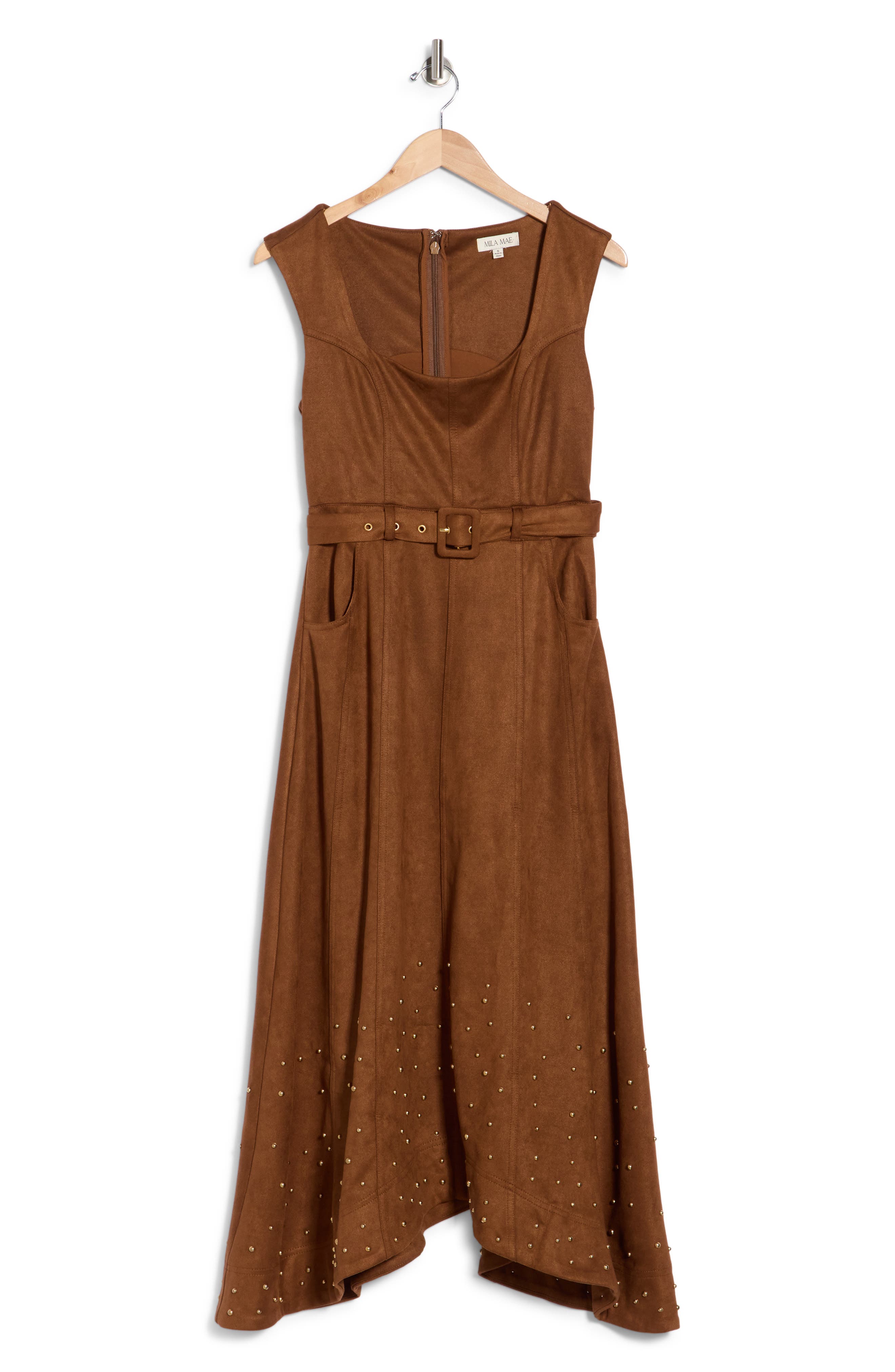 Faux Suede Belted Maxi Dress
