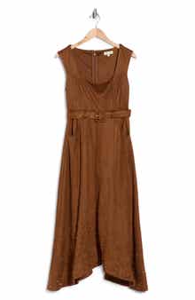 Faux Suede Belted Maxi Dress