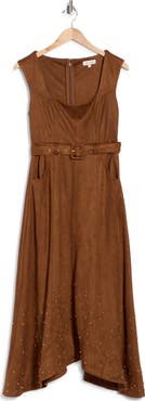 Mila Mae Faux Suede Belted Maxi Dress