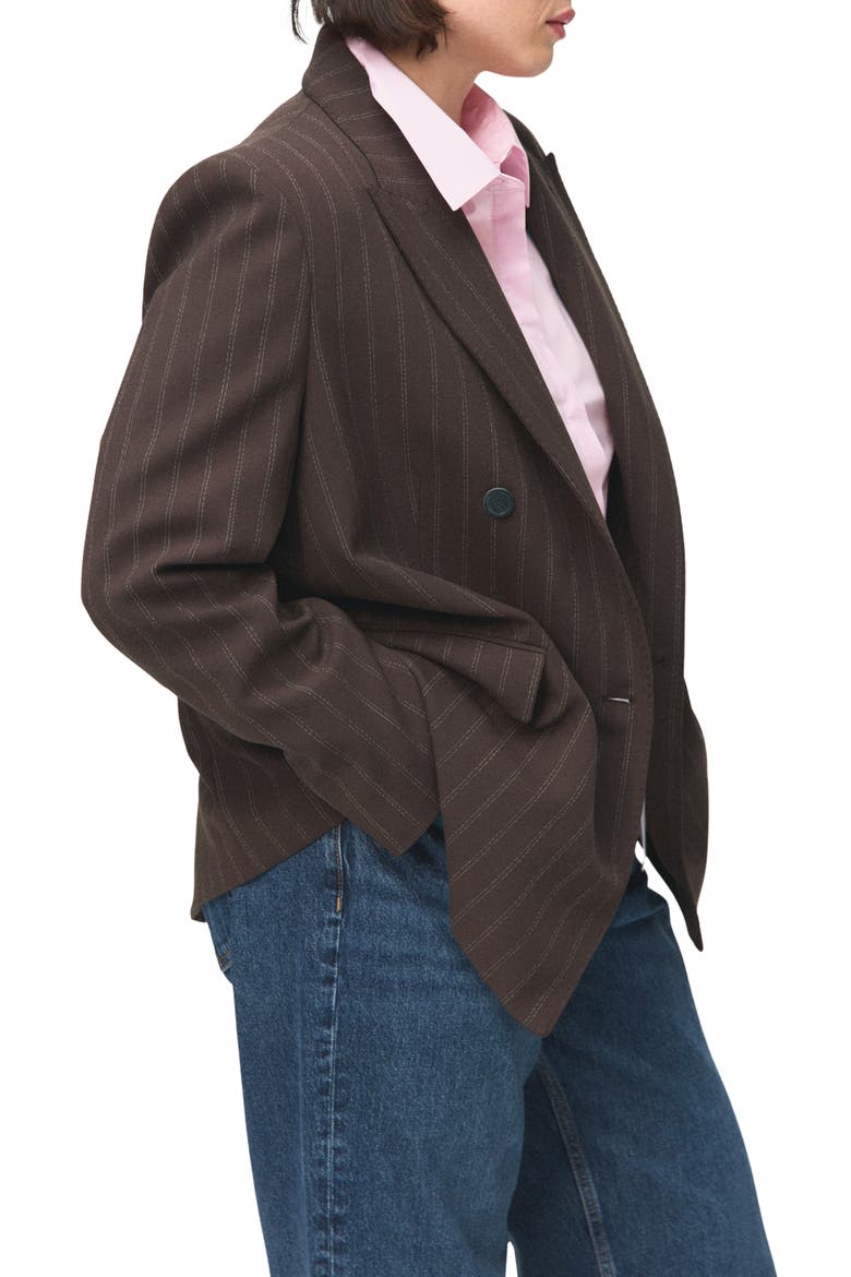 Double Breasted Pinstripe Blazer, Alternate, color, BROWN